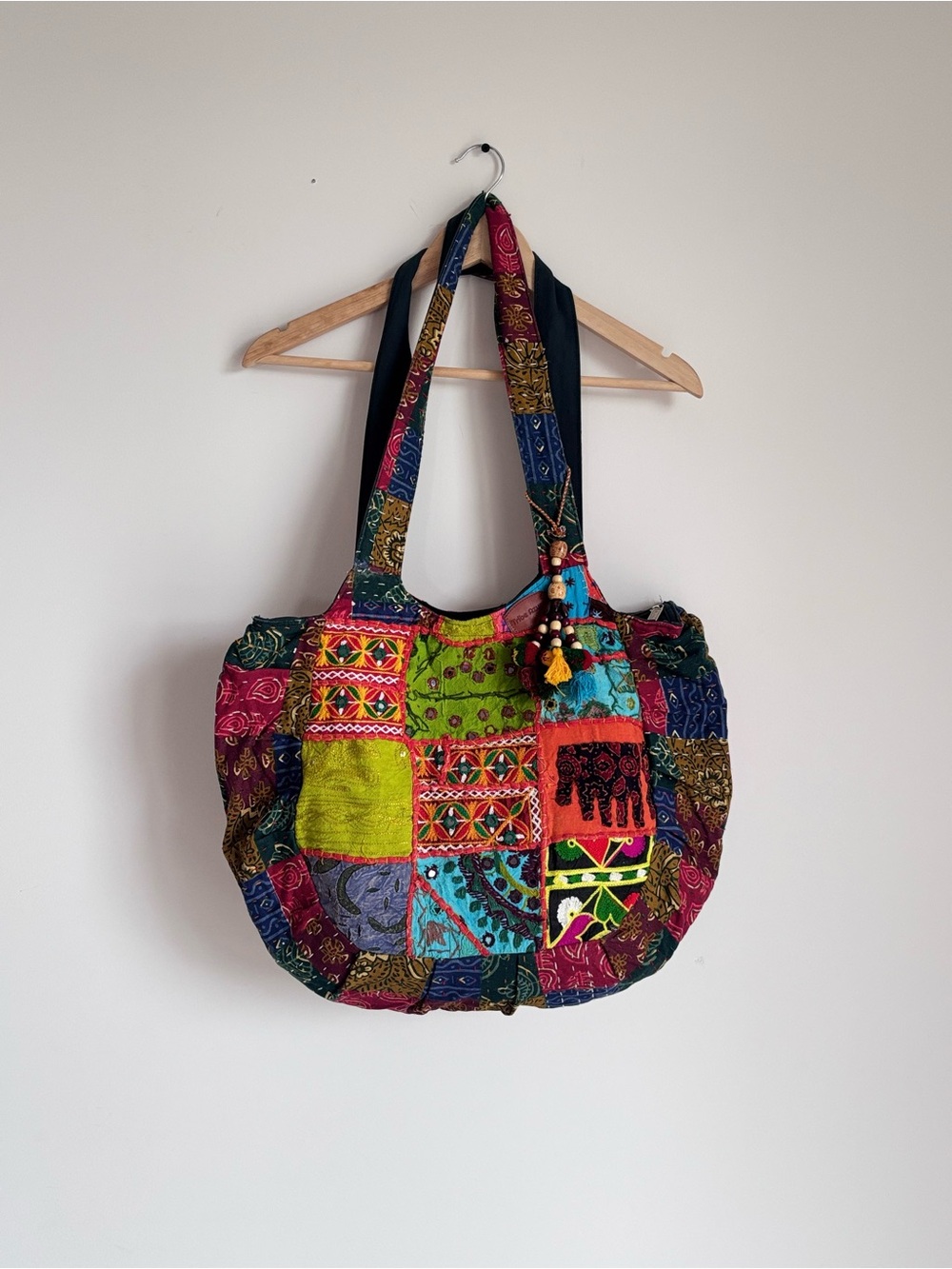 Tribe Azure Boho Patchwork Embroidered Tote Bag Kutch Mirror Elephant
